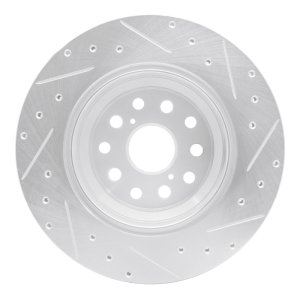Lexus LS600h Brake Rotor (1) - Left Rear - R1 Concepts - Drilled & Slotted - Silver - `07-`17